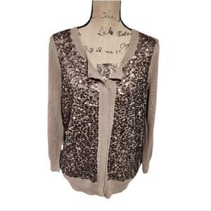 Talbots Beige‎ Rose Gold Sequin Cardigan Sweater Size XL